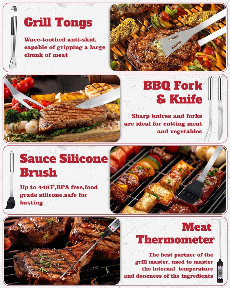 MUYFIO 28PCS Stainless Steel BBQ Grill Accessories Set  Grilling Gifts for Men Birthday Father's Day  Portable Multifunction Grilling Utensils Tools Kit with Storage Bag for Outdoor Grill Camping BBQ Party - Image 3